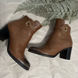 SALVATORE FERRAGAMO Boots Florian Gancini Brown Leather Sz 7 Block Heel